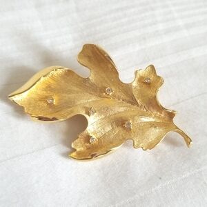 Vintage Tara Gold Rhinestone Leaf Brooch